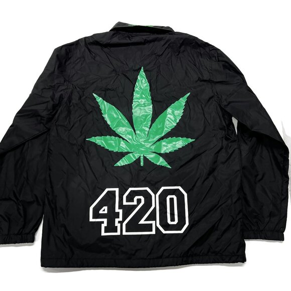 AWGE A$AP Rocky 420 Black Satin Coach Jacket Snap Medium ASAP MOB Marijuana USA - Picture 8 of 16